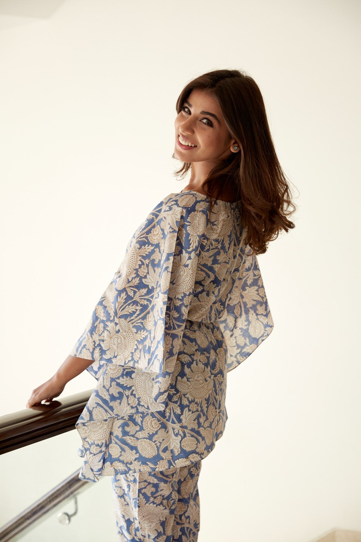 Blue Floral Cotton Kaftan Co ord Set