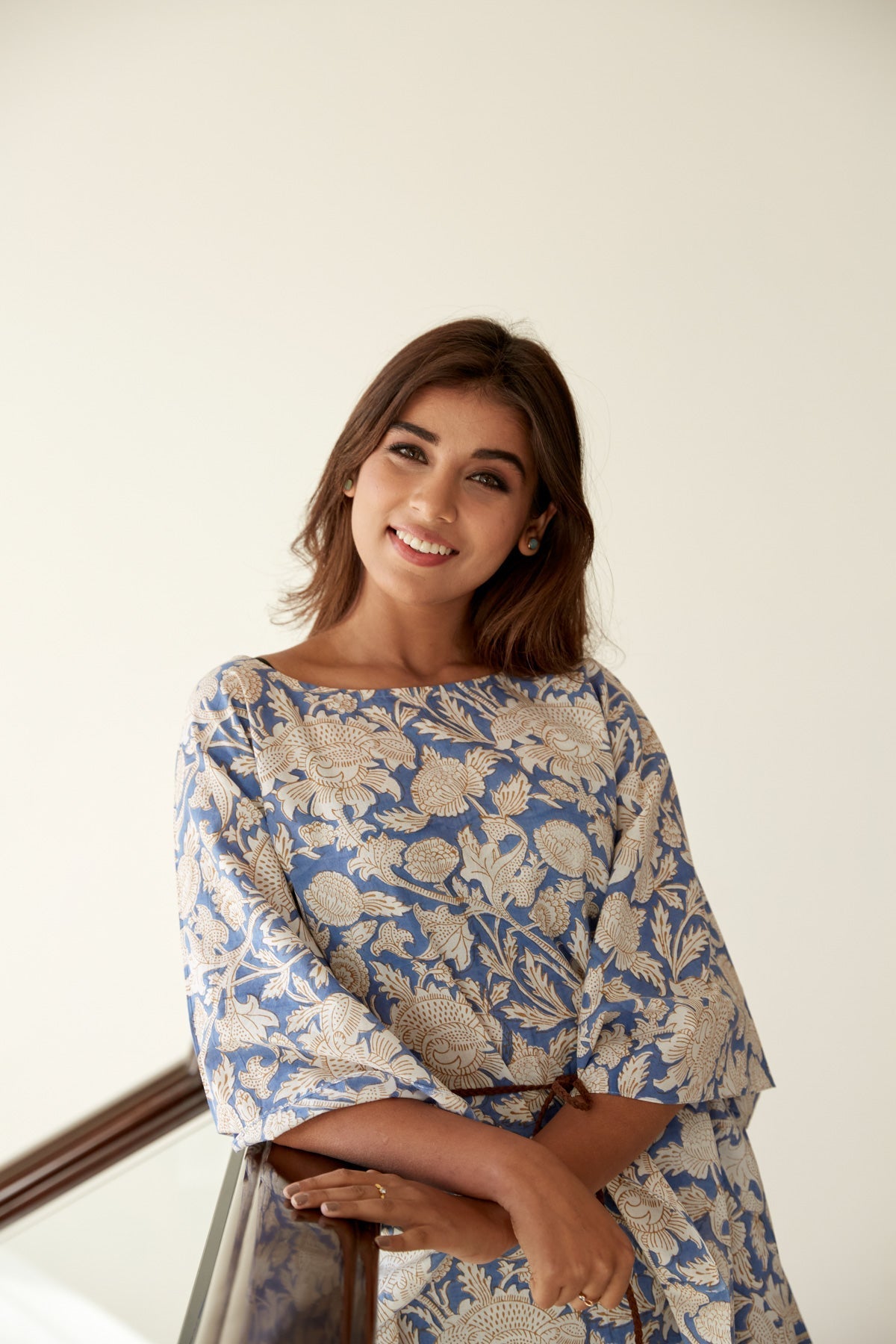 Blue Floral Cotton Kaftan Co ord Set
