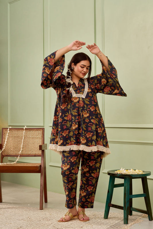 Navy Blue Crochet Cotton Co-ord Set