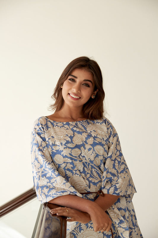 Blue Floral Cotton Kaftan Co ord Set